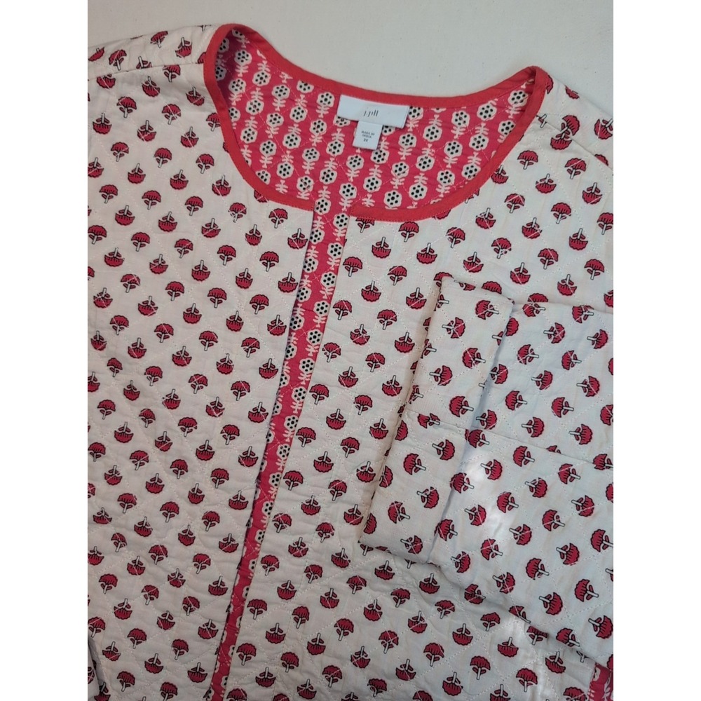 J. Jill 2XL Quilted Cotton Print‎ Jacket Pockets Boho Cardigan Open Front